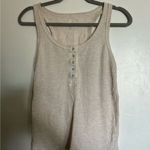 American Eagle Outfitters Cream Tan Ribbed Buttoned Tank Top